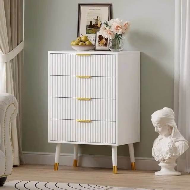 VOGREX Modern White Fluted 4 Drawer Dresser with Soft Close Drawers – 1