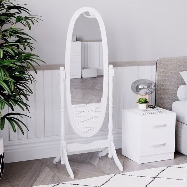 Nishano Cheval Classic Oval Freestanding Mirror in White, Width: 41 cm