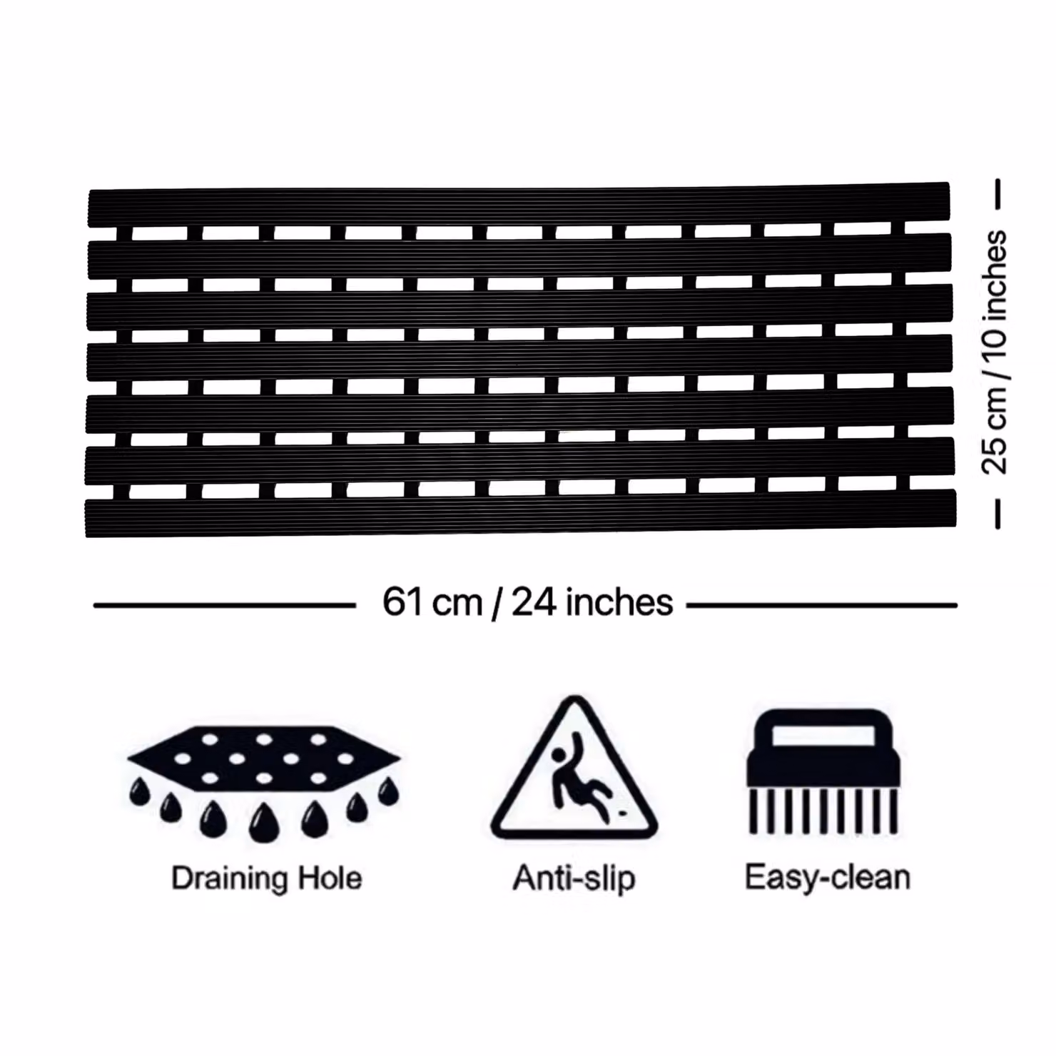 Nicoman Anti Slip PVC Duckboard Shower Mat in Black, W: 61 cm, D: 25 cm – 2