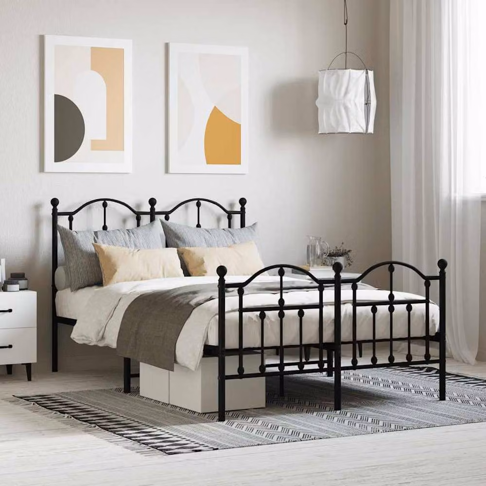 Berkfield Home Metal Bed Frame with Headboard and Footboard in Black, W/D/H: 120 x 200 cm – 2
