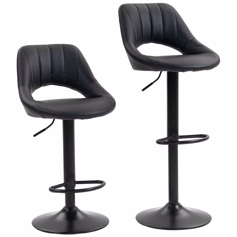 STILVORA Set of 2 Swivel Bar Stools in Black Faux Leather – 4