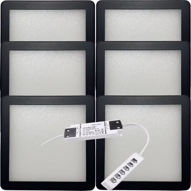 Loops 6x Matt Black Ultra-Slim Square Under Cabinet Kitchen LED Light and Driver Kit with Natural White Diffused Light – 1