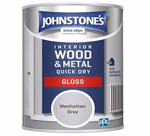 Johnstone's Quick Dry and Non Drip Gloss Paint for Wood and Metal, Manhattan Grey, 750ml