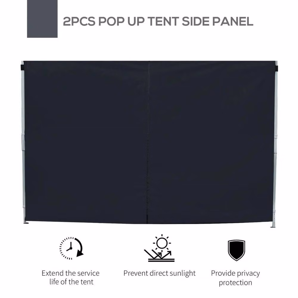 FLAVORA 2-Piece Black PE Coated Oxford Polyester Gazebo Side Wall Awning Panels – 3