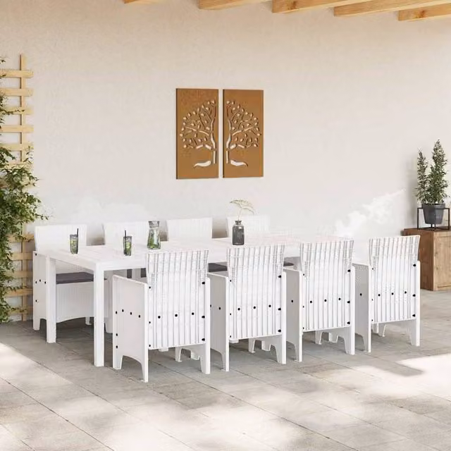 Berkfield Home White Rattan Full Garden Dining Set of 9 – 1