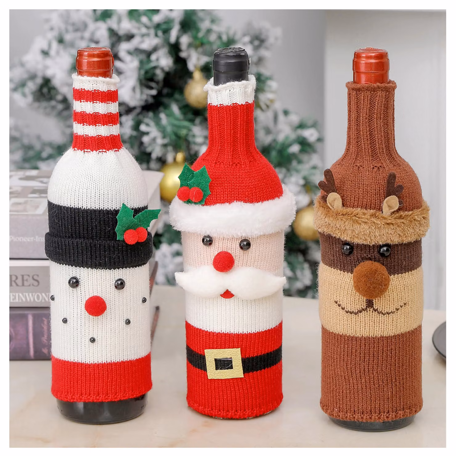 Leaper Brown Knitted Deer Wine Bottle Cover for Christmas Decorations – 2
