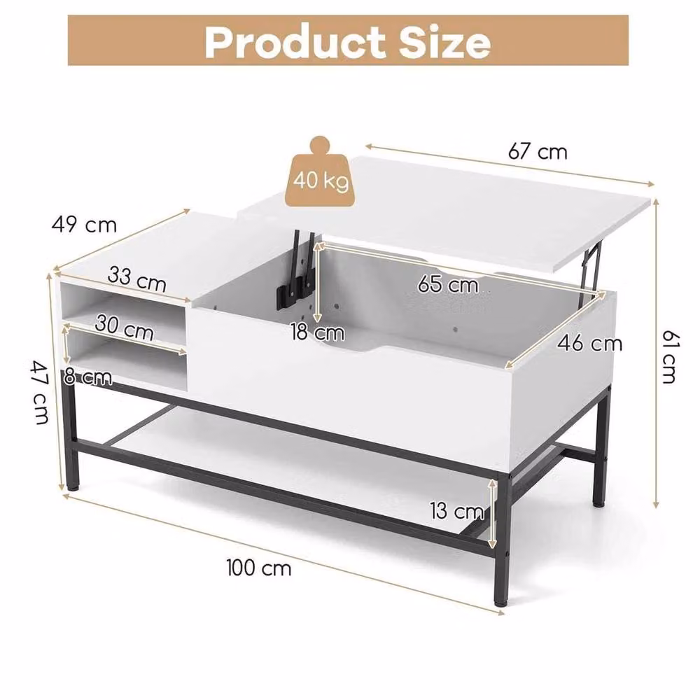 Kelvenix Modern White Flip Top Coffee Table with Lift Mechanism and Reversible Board – 2
