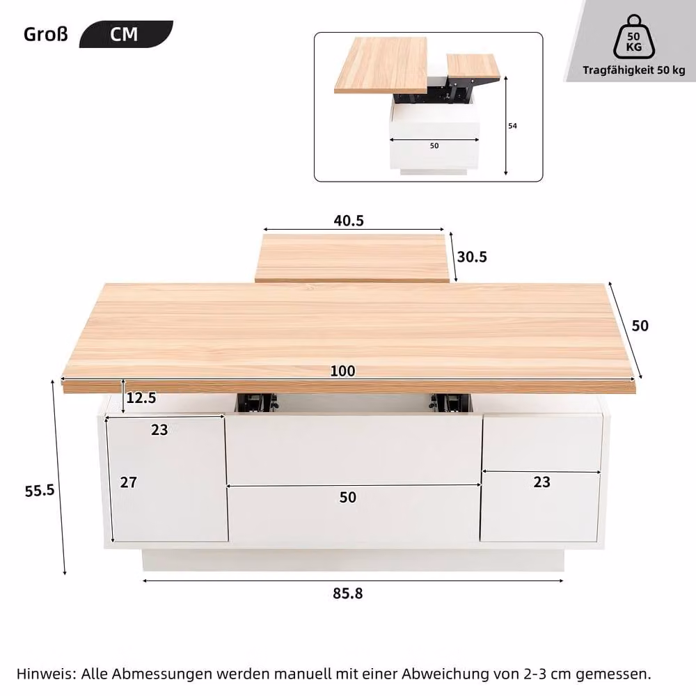 Rolipo White Wood Lift Up Coffee Table with Hidden Storage and Folding Top – 2