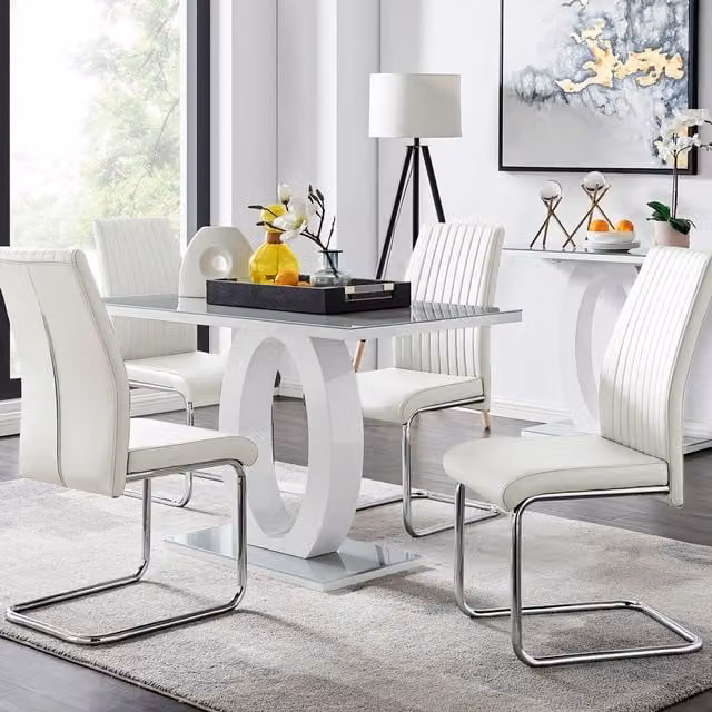 FurnitureboxUK Giovani Grey Glass and White High Gloss Rectangular Dining Table and 4 Lorenzo Chairs Set – 1