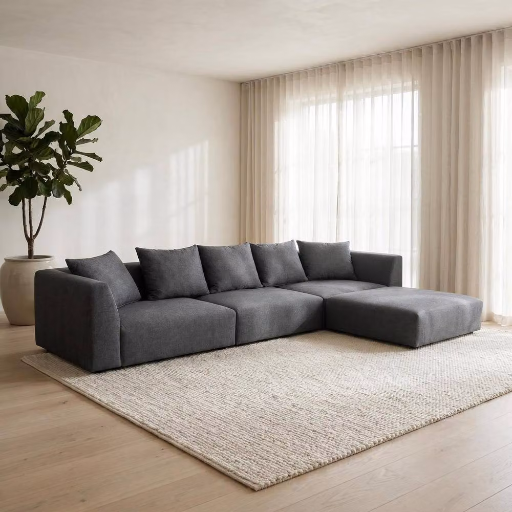 Abakus Direct Tokyo Large L-Shape Corner Sofa in Grey Brushed Tweed Fabric – 2