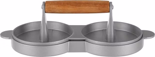 Orsina Sturdy Double Burger Press in Silver Cast Aluminium and Wood
