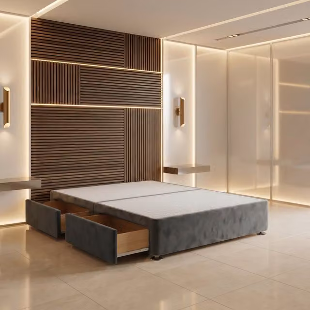 Somnior Beds Ltd Grey Plush Velvet Divan Bed Base with Drawers, W/D/H: 120 x 200 x 34.5 cm