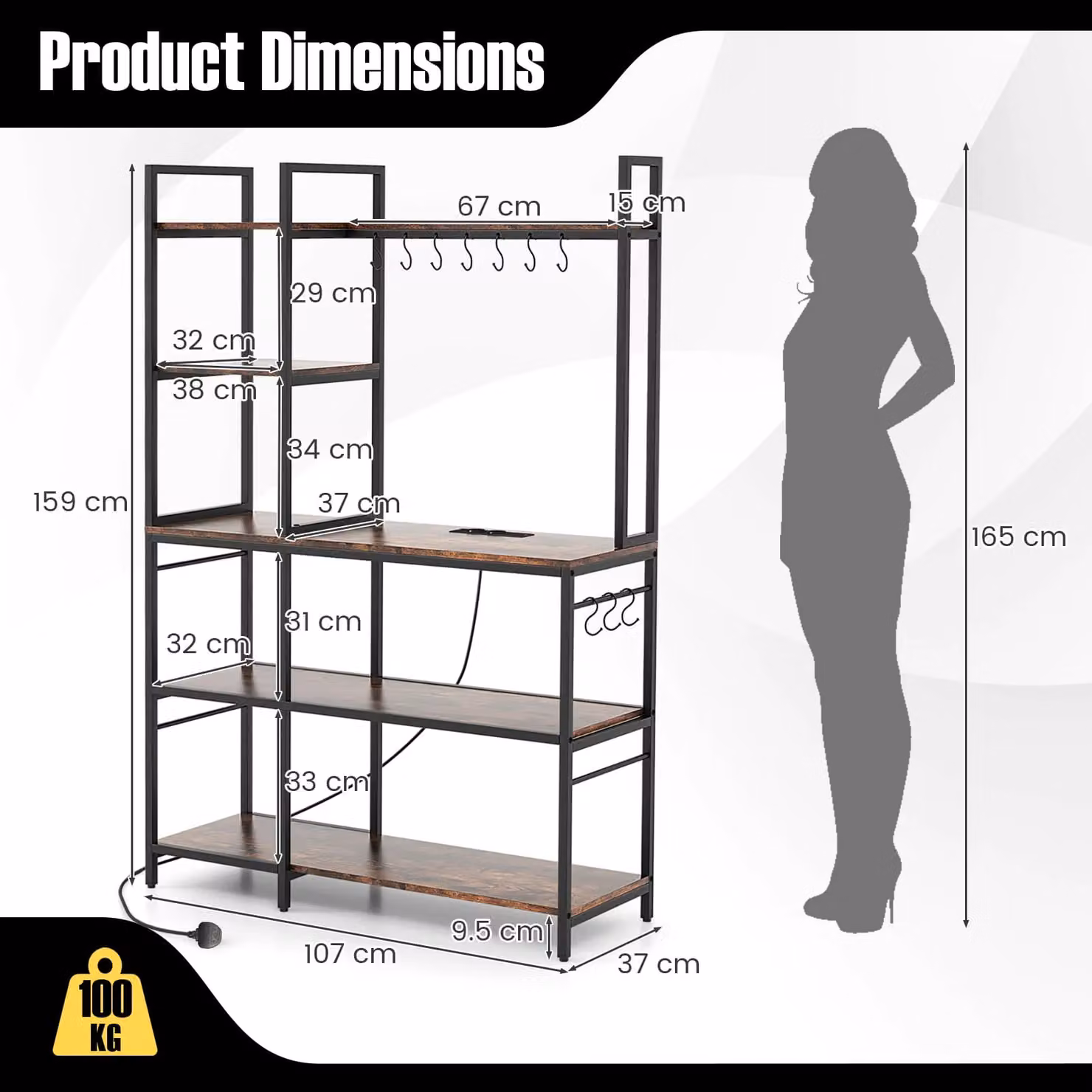 Costway 5-Tier Bakers Rack and Coffee Bar Table in Brown, Height: 159 cm – 2