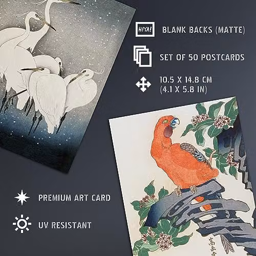 Artery8 50 Piece Japanese Art Collage Kit featuring Ohara Koson Woodblock Painting Prints, Multicolour Paper Poster Collection, W: 14.8 cm, H: 10.5 cm – 4