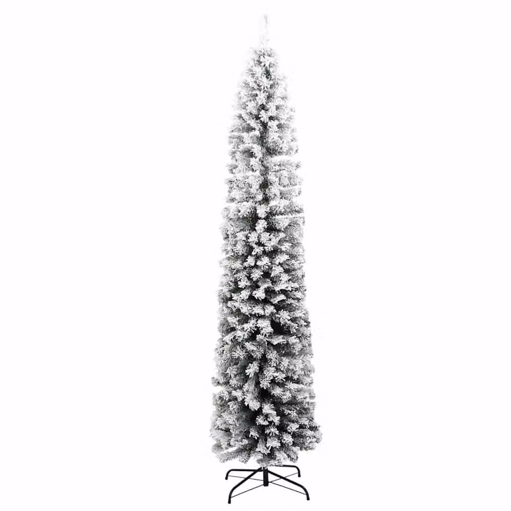 Berkfield Home Slim Flocked Artificial Christmas Tree in Green and White, Height: 210 cm – 3