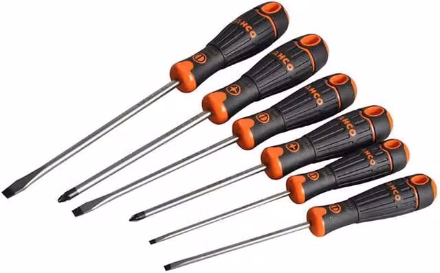 Bahco 6-Piece Black Steel Manual Screwdriver Set (SL/PZ)