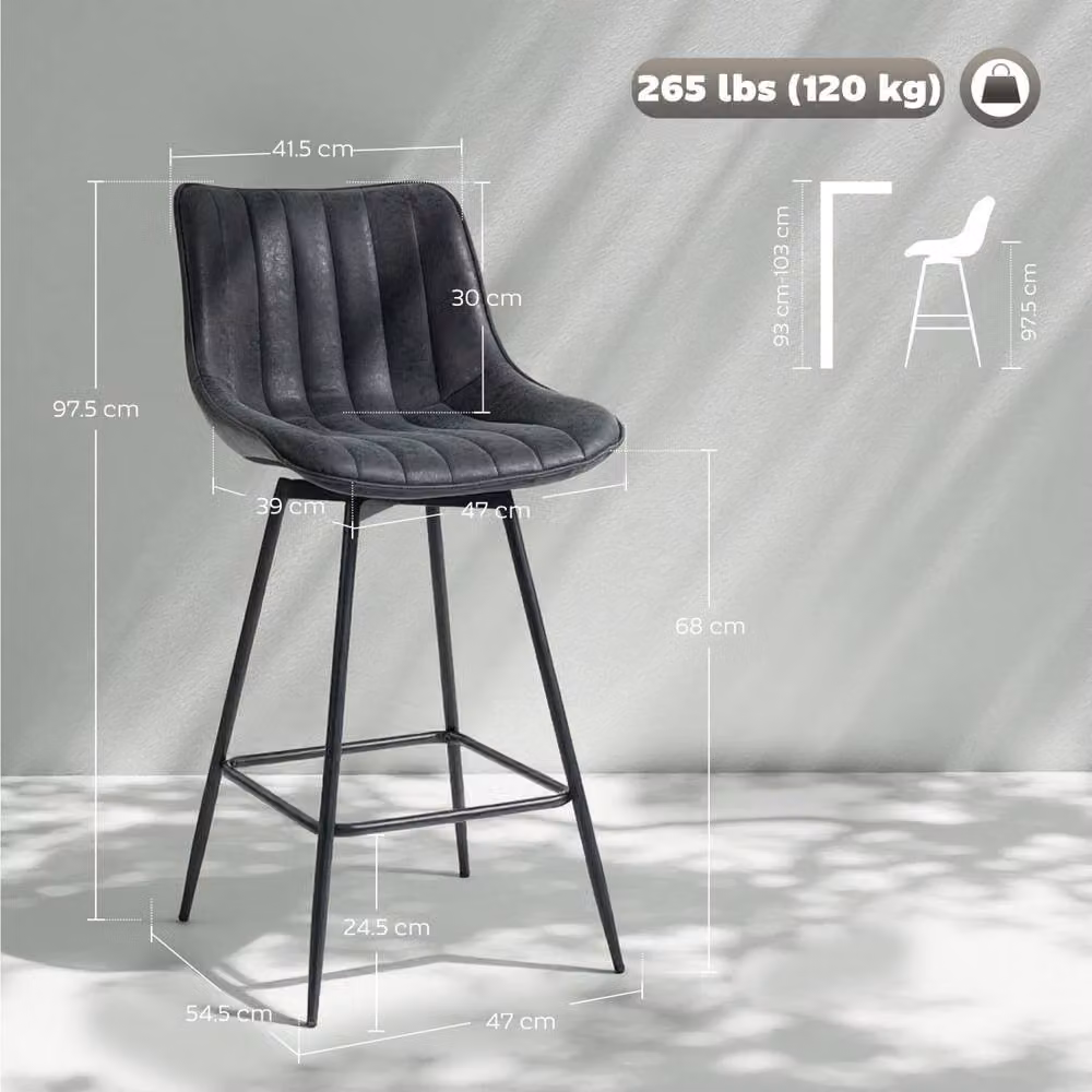 Wyld Haus Lono Set of 2 Black Faux Leather 360 Degree Swivel Counter Stools – 4