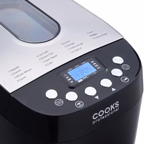 Cooks Professional Digital Bread Maker with 15 Programmes, Timer and Keep Warm Function, Black and Silver – 6