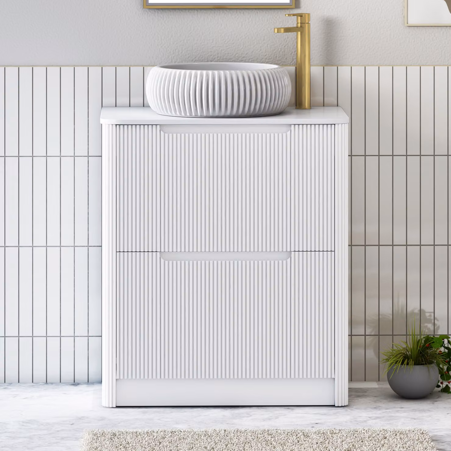 Royal Bathrooms Avenza 600mm Matt White Floor Standing 2 Drawer Vanity Unit with Milan Basin