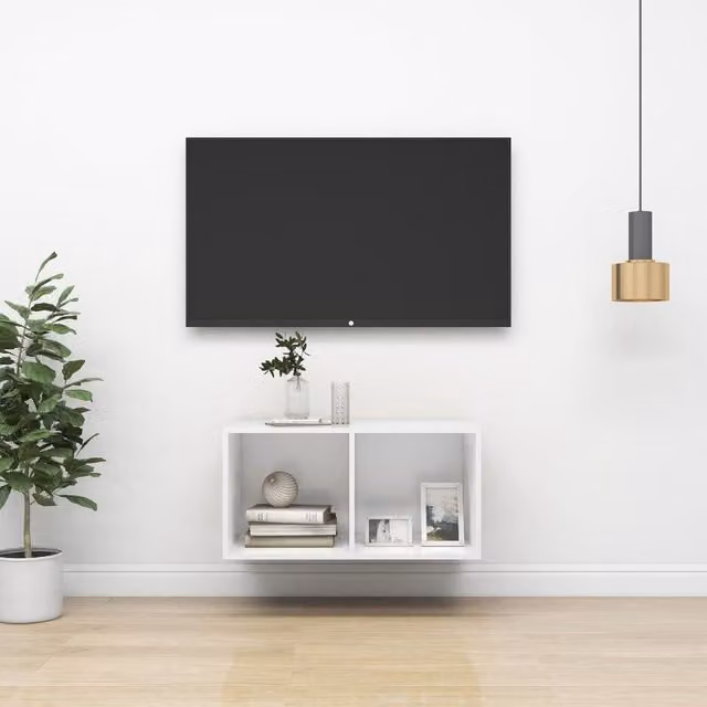 Berkfield Home Wall-mounted TV Cabinet in White, W/D/H: 37 x 37 x 72 cm – 1