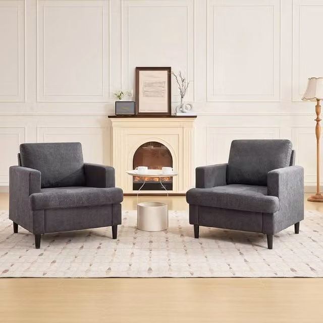 London Boutique Set of 2 Grey Upholstered Mid-Century Tub Armchairs – 1