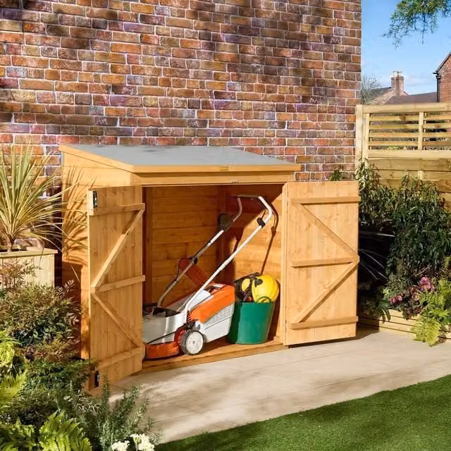 Rowlinsons Shiplap Mower Store in Brown Timber, W: 144.5 cm, D: 82.5 cm, H: 142.5 cm – 1