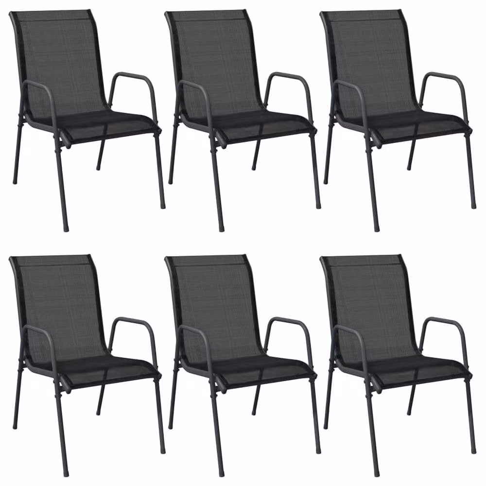 Berkfield Home Set of 6 Modern Garden Chairs in Black Powder Coated Steel and Textilene Fabric – 1