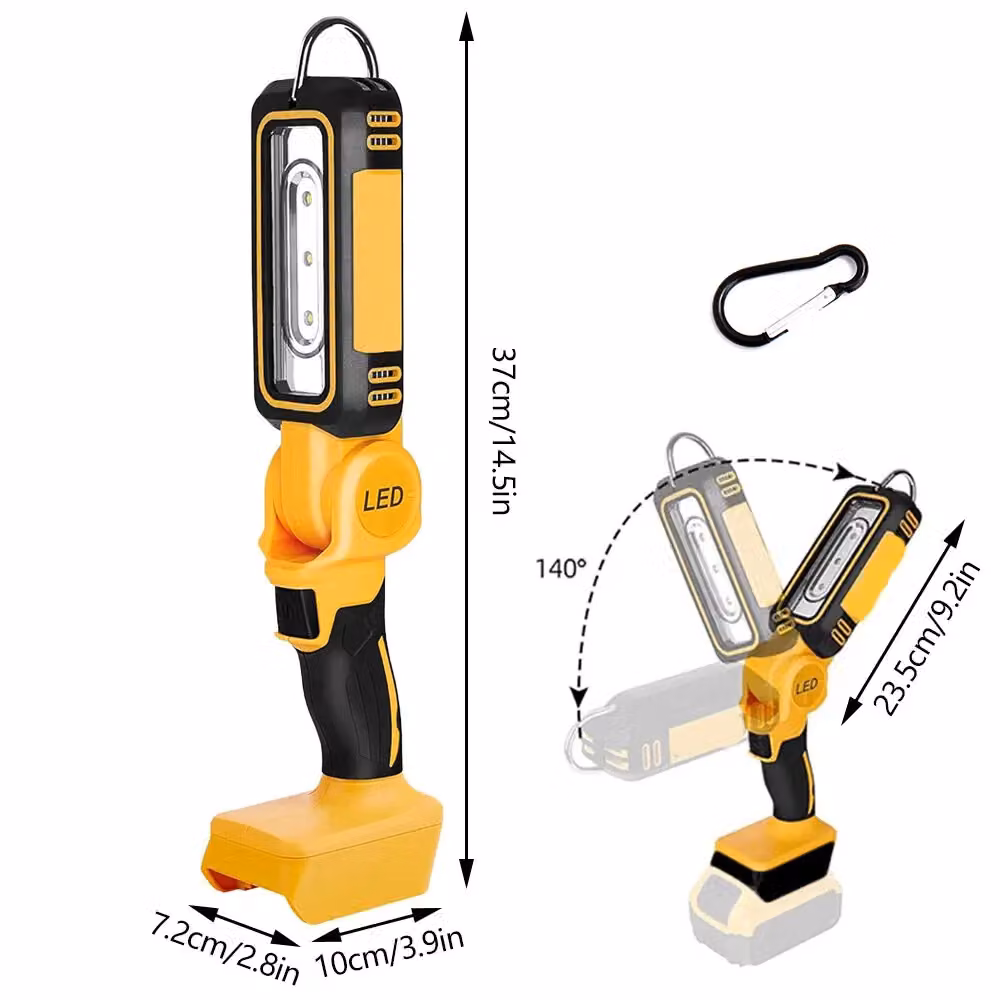 Hinsinc 140 Degree Rotating Handheld LED Work Light, Cordless Yellow Torch for Dewalt 18V 20V Batteries – 2