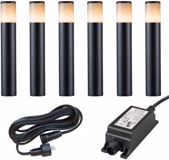 Ludeco Ivan 12V 6 Light Post Kit in Black with Stainless Steel and Glass