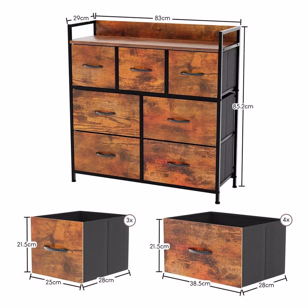 Kelvenix Rustic Brown Chest of Drawers with 7 Storage Drawers for Bedroom or Living Room – 2