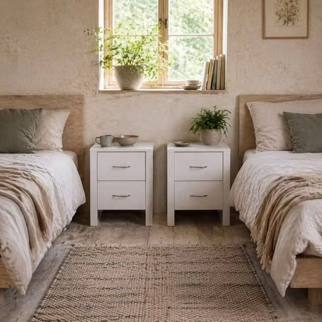 Wyld Haus Sovise Set of 2 White Wooden Bedside Tables with 2 Drawers – 1