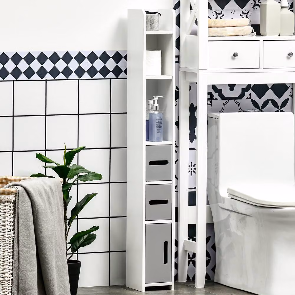 STILVORA Grey Modern Freestanding Bathroom Storage Cabinet with Internal Shelves and Hinged Doors – 2