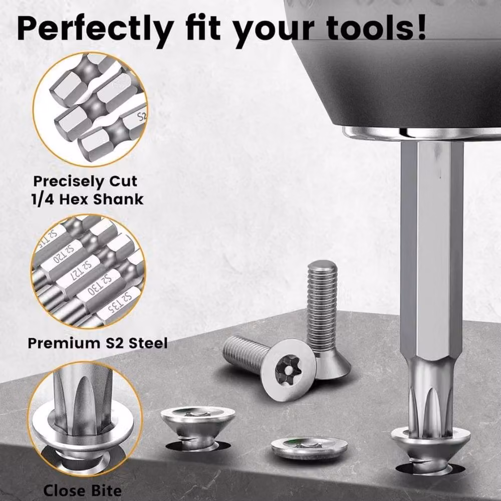Kelvenix 11-Piece Long Reach Hex and Torx Security Screwdriver Bit Set in Silver – 4