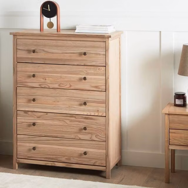 Wyld and Coco Sassafras 5 Drawer Sideboard in Brown Light Natural Wood Rustic Chest – 1