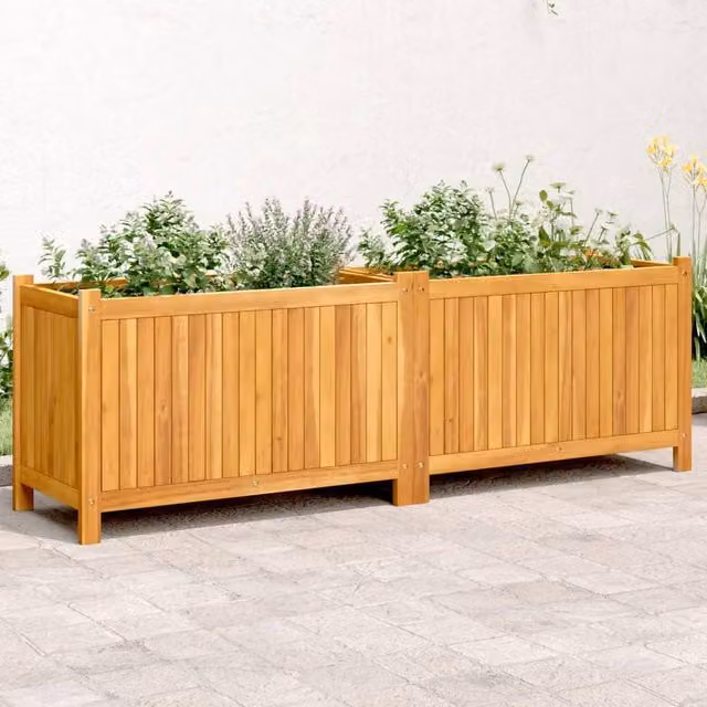 Berkfield Home Brown Acacia Wood Garden Planter with Liner W: 153 cm, D: 38.5 cm, H: 50 cm