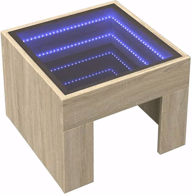 Berkfield Home Infinity LED Decorative Bedside Table in Sonoma Oak and Light Tan, W/D/H: 40 x 40 x 30 cm