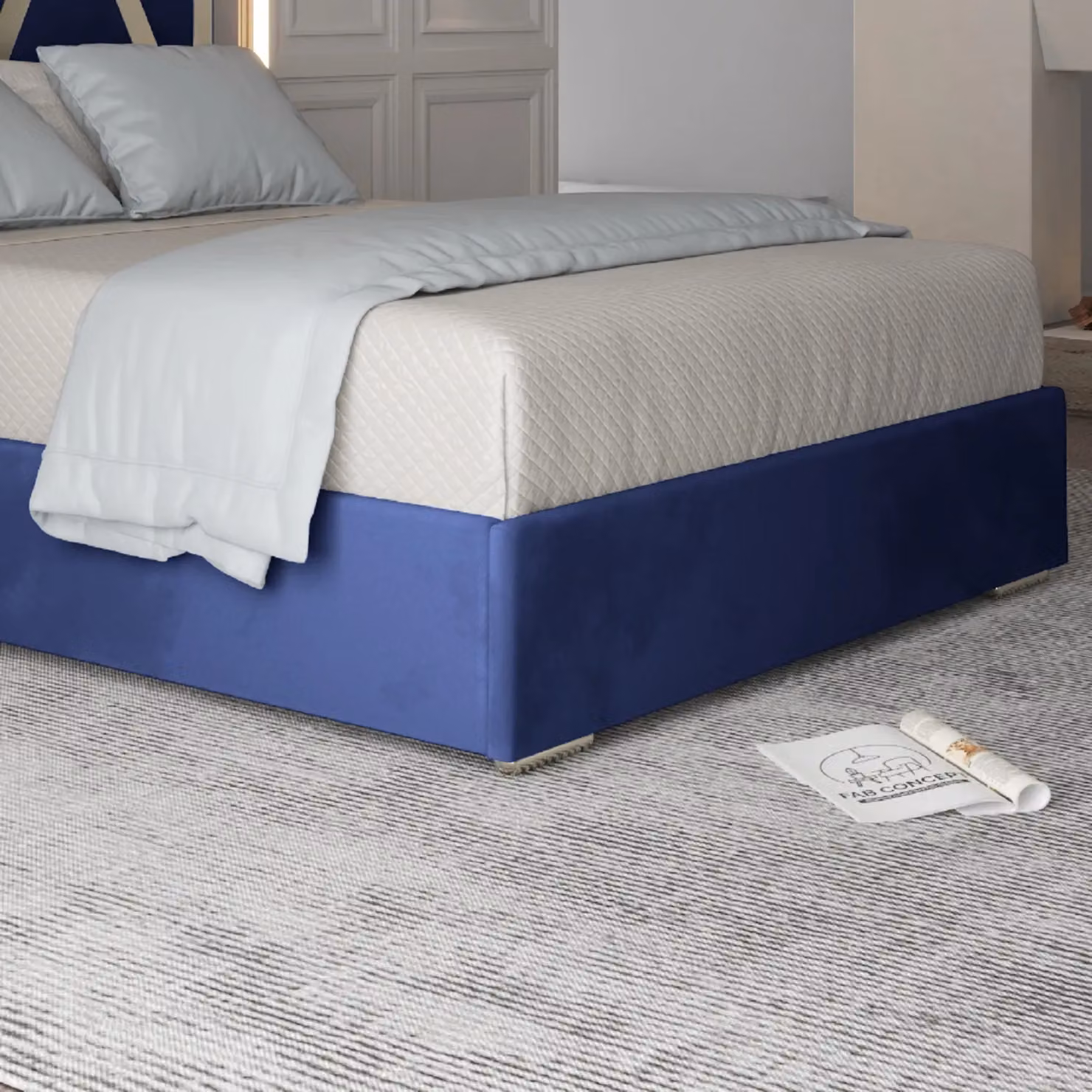 Casani Alison Upholstered Soft Velvet Metal Bed Frame in Blue, W/D/H: 140 x 200 x 127 cm – 3