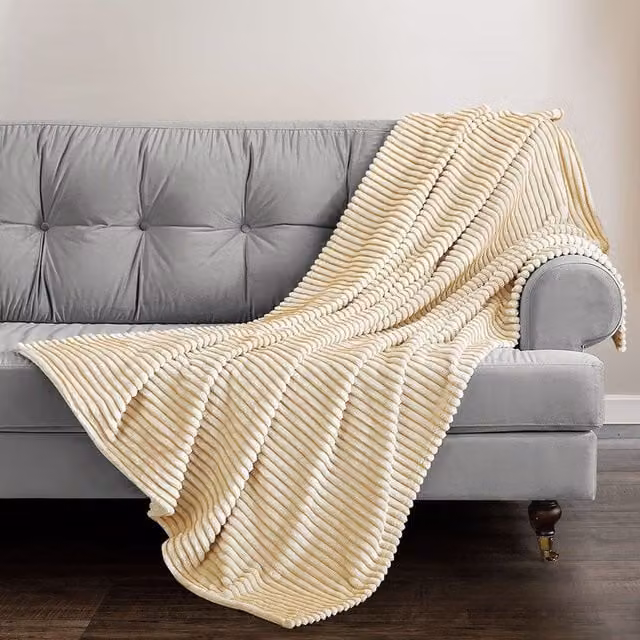 Velosso Modern Printed Cord Throw Blanket in Yellow, W: 150 cm, D: 200 cm
