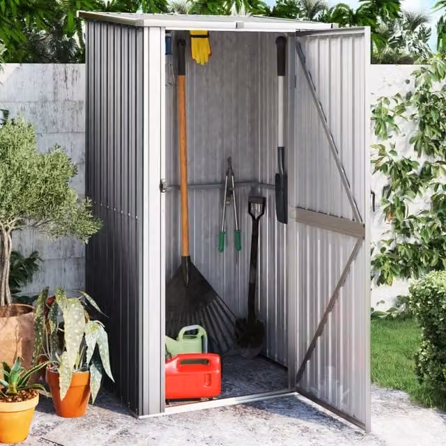Berkfield Home Grey Galvanised Steel Garden Shed Tall Cabinet W/D/H: 118.5 x 97 x 209.5 cm