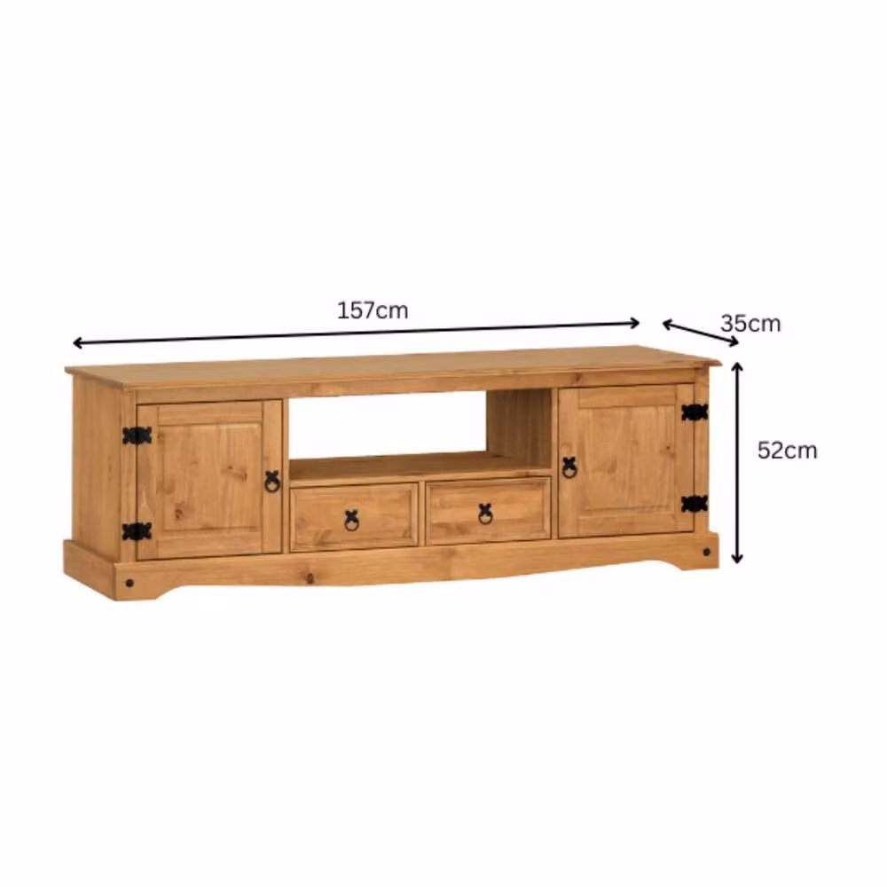 FORGEVIO Rustic Pine TV Unit in Brown and Beige with 2 Doors and 2 Drawers, W: 157.0 cm, H: 52.0 cm, D: 35.0 cm – 2