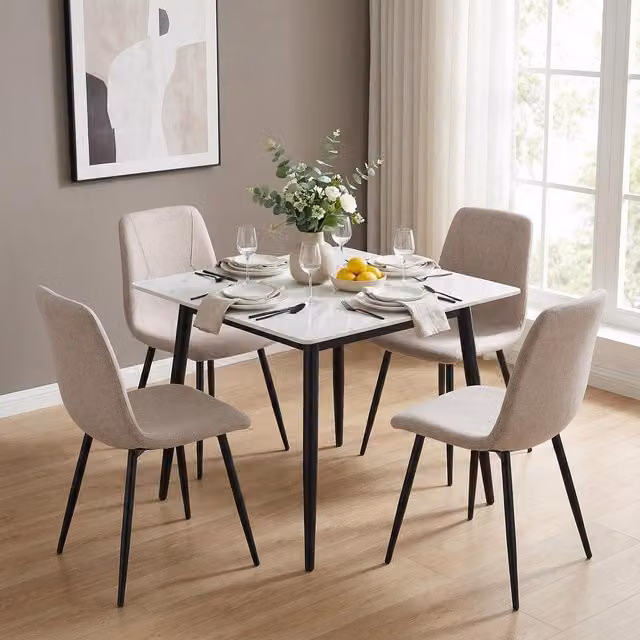 FWStyle Modern Dining Chairs in Beige and Brown with Sand Blasted Metal Legs, Pack of 4
