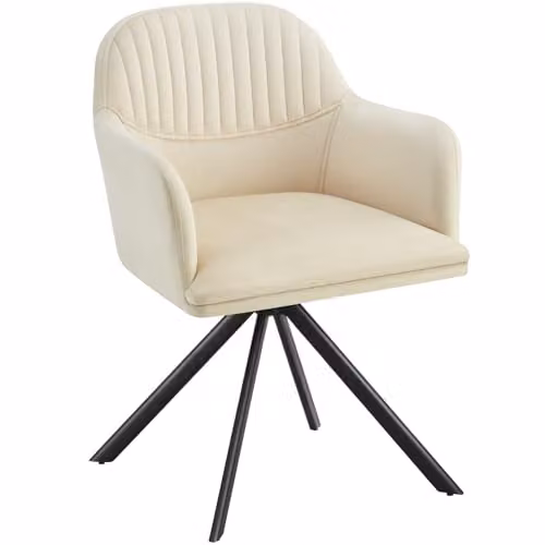 tectake Velvet Swivel Dining Chair with Armrests and Steel Legs, Cream/Black
