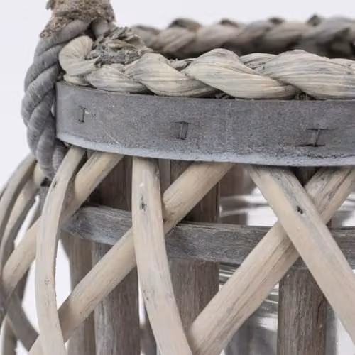 JVL Luna Set of 2 Round Willow Wood Lanterns with Braided Rope Handles in Grey Wash – 2