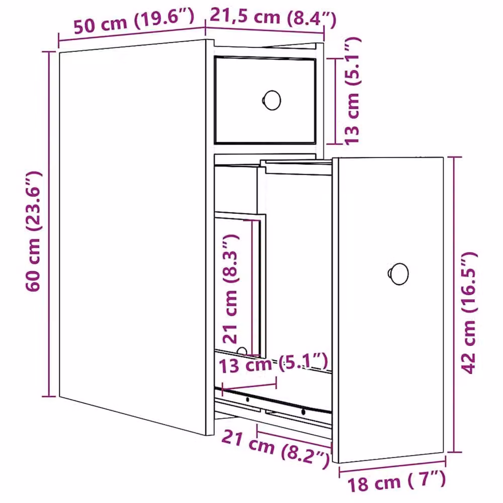 Berkfield Home Narrow Bathroom Cupboard with Wheels in Black Matt MDF, W/D/H: 21.5 x 50 x 60 cm – 5