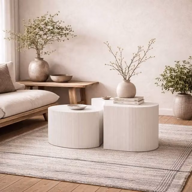 Wyld Haus Set of 2 Tabelle Minimalist White Round Wood Side Tables – 1
