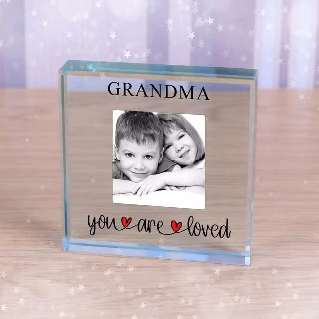 Uniqueful Personalised You Are Loved Glass Token for Grandma in Transparent Square Design