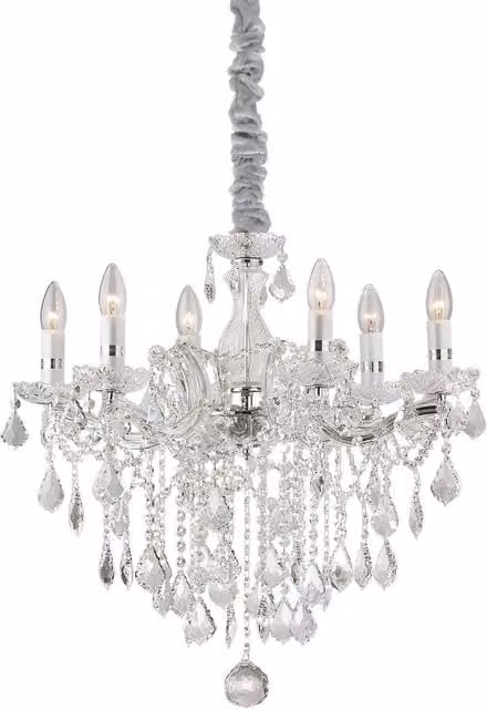 Ideal Lux Florian 6 Light Crystal Chandelier in Chrome and Grey with E14 Base