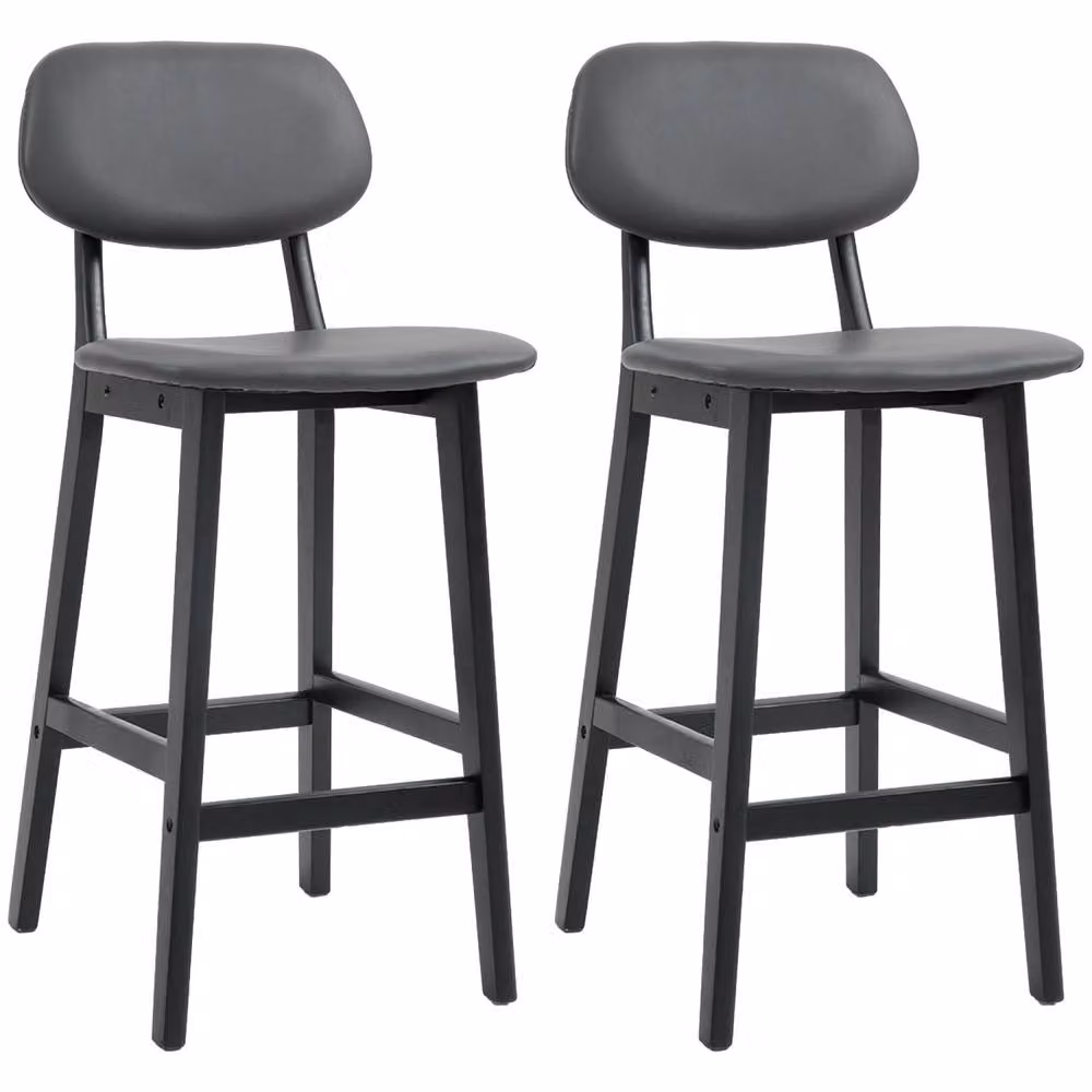 Wyld Haus Lavidiel Set of 2 Modern Faux Leather Bar Stools in Dark Grey – 2