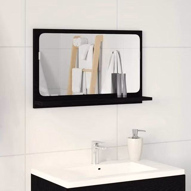 Berkfield Home Black Oak Bathroom Mirror, W: 60 cm, D: 10.5 cm, H: 37 cm