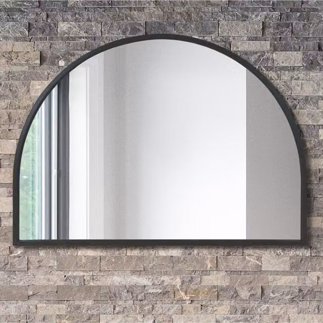 MirrorOutlet Arcus Overmantel Modern Arched Wall Mirror with Black Metal Frame, H 125 cm x W 90 cm